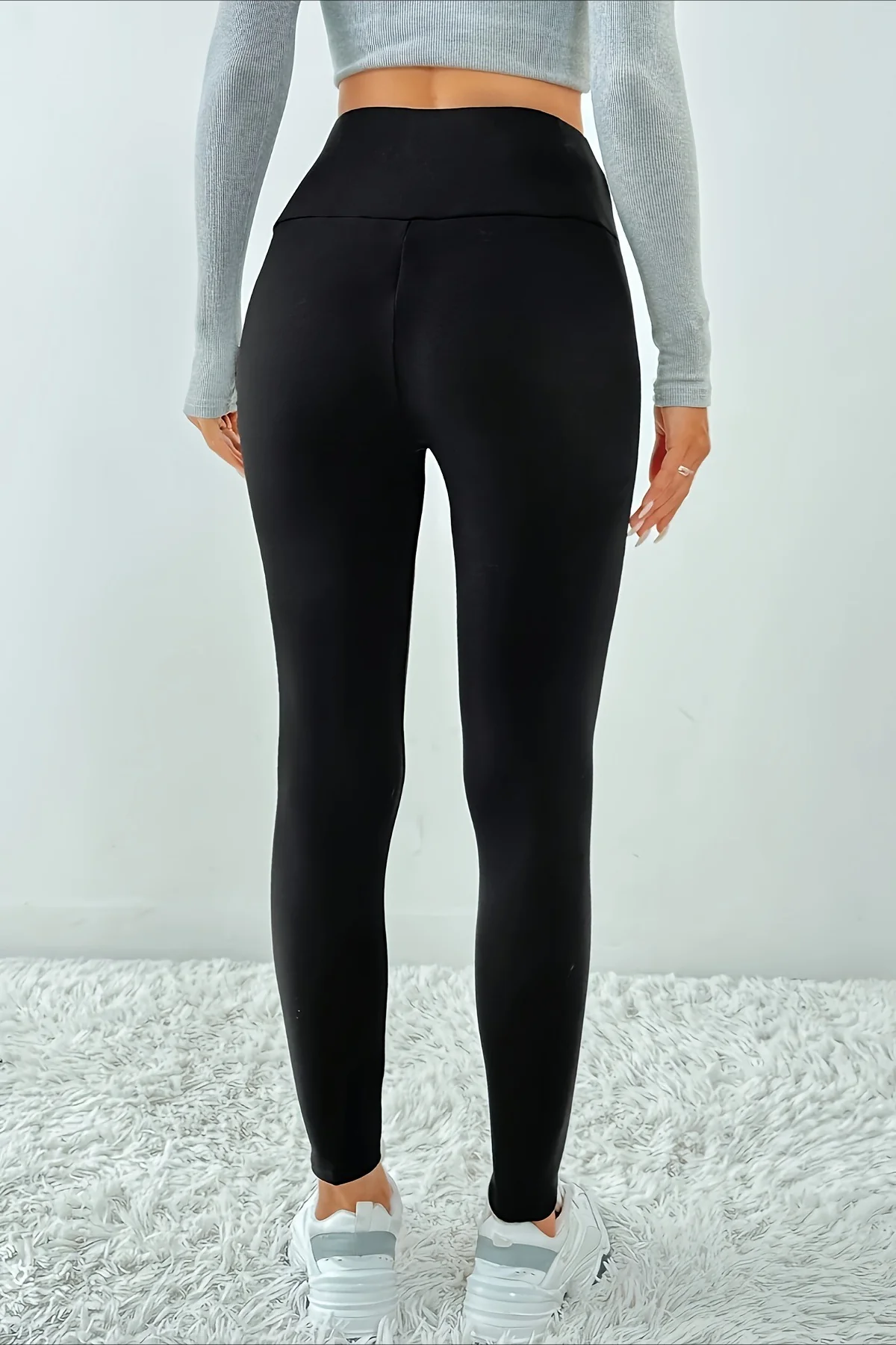 Cross Front Fleece Lined Booty Lifting Thermal Leggings - Image 2