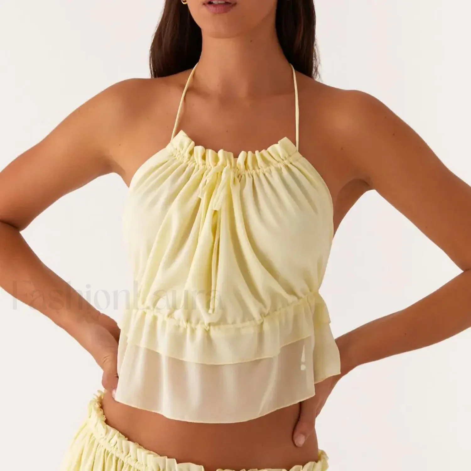 Cross-Strap Ruffle Backless Crop Top - Image 8