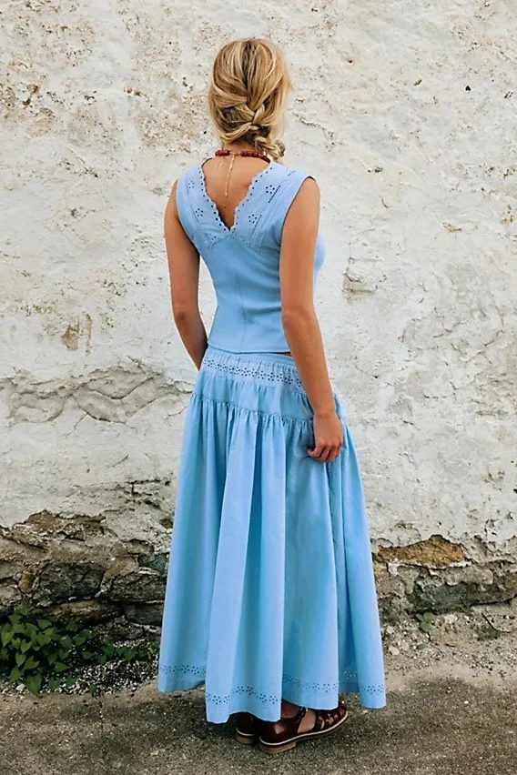Cutout Lace Patchwork Boho Skirt Set - Image 10