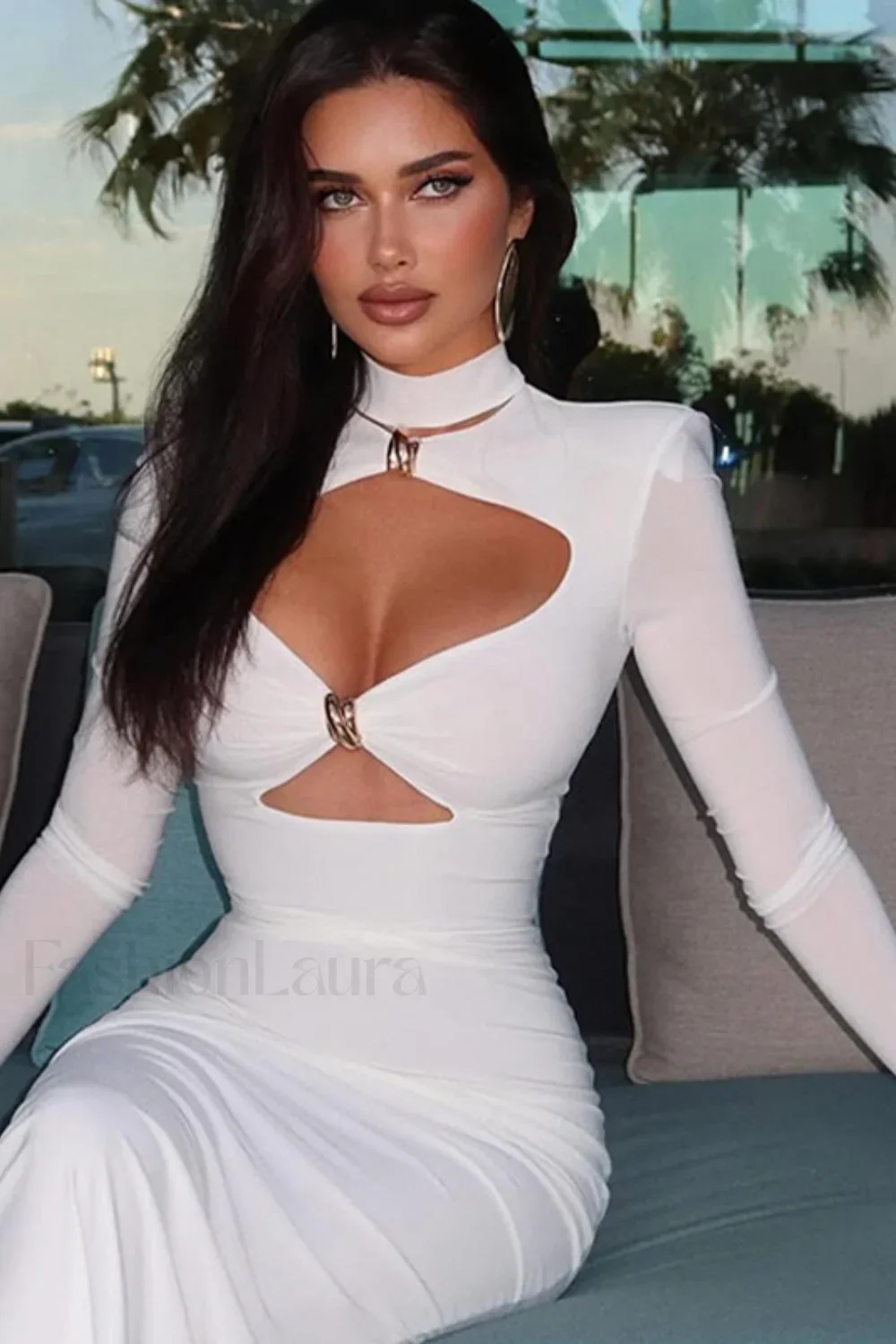 Cutout Solid Bodycon Maxi Dress - Image 6