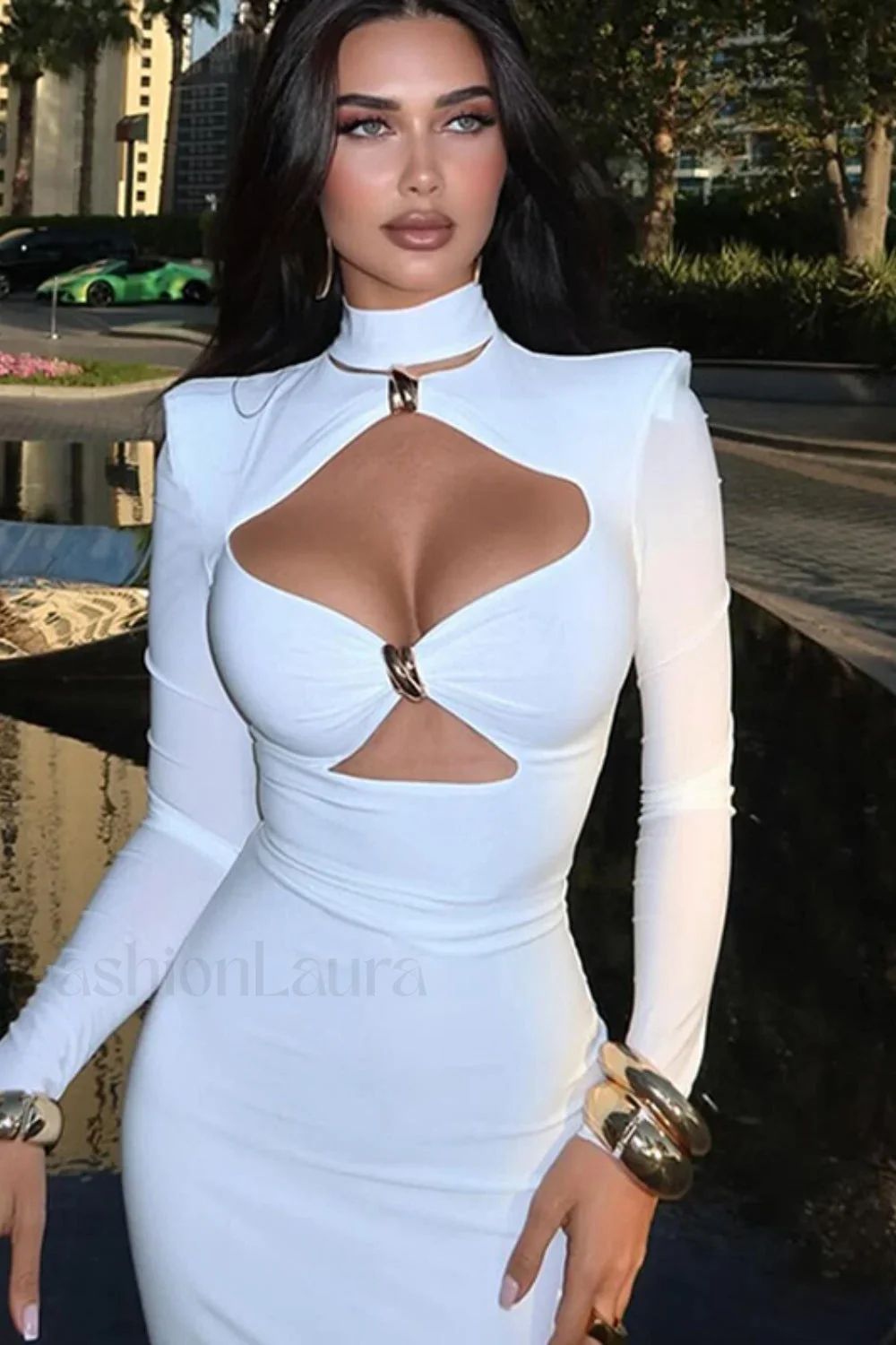 Cutout Solid Bodycon Maxi Dress - Image 8