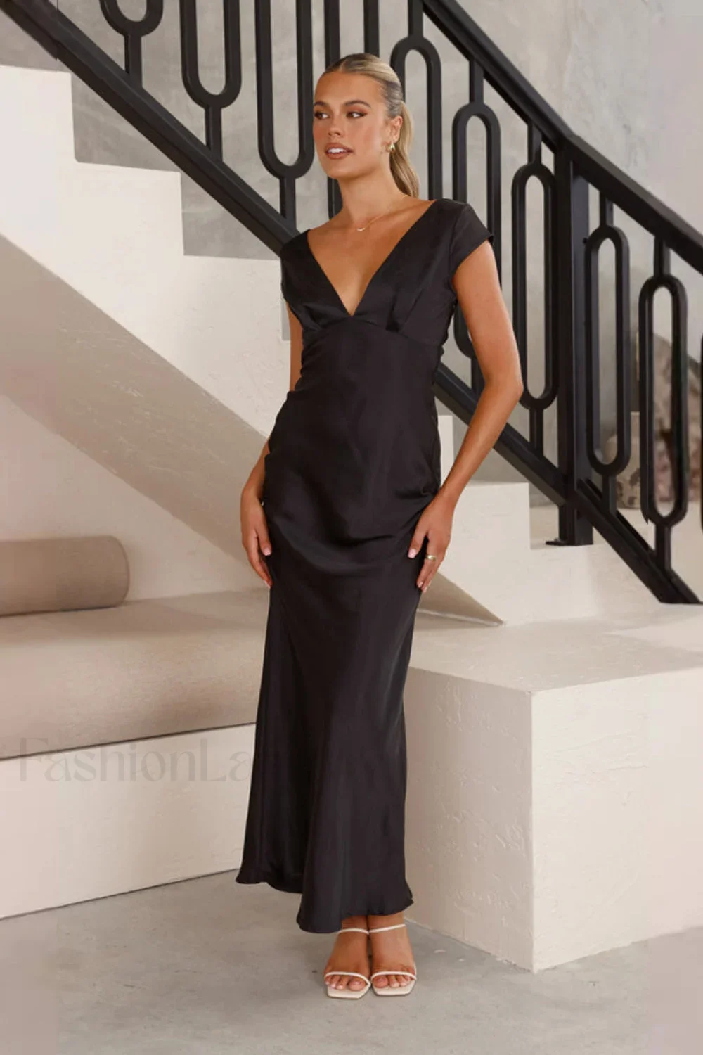 Deep V Neck Bodycon Backless Midi Work Dress - Image 12
