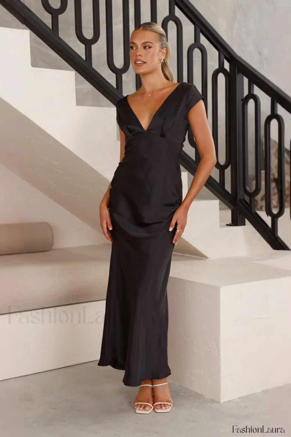 Deep V Neck Bodycon Backless Midi Work Dress - Image 26
