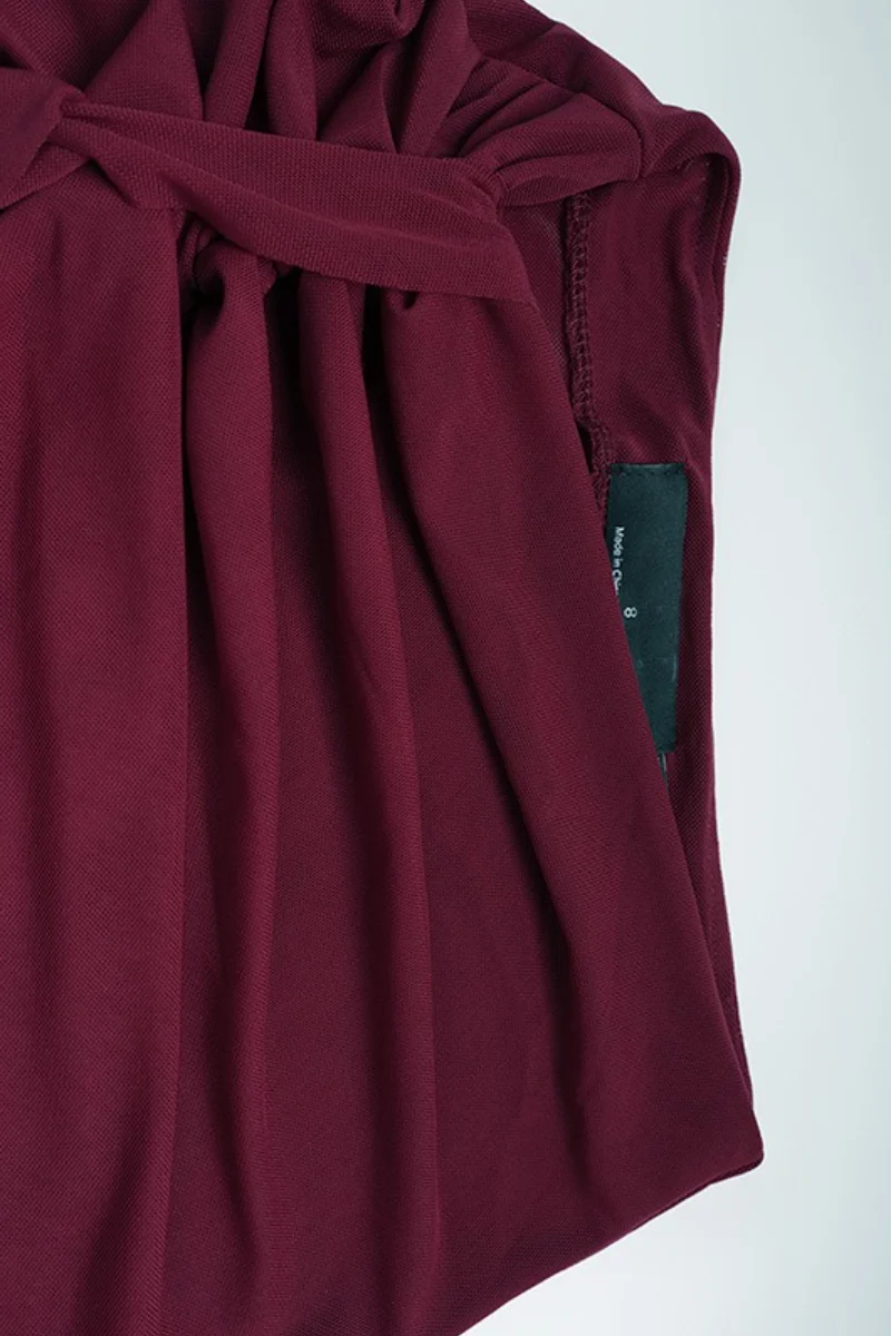 Deep V Neck Ruffle Trim Top High Slit Skirt Set - Image 9