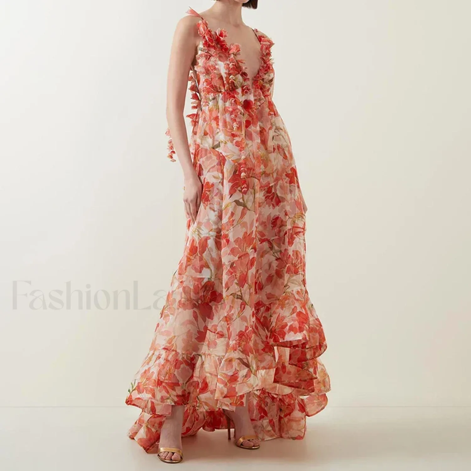 Deep V Ruffle Floral Dress - Image 6