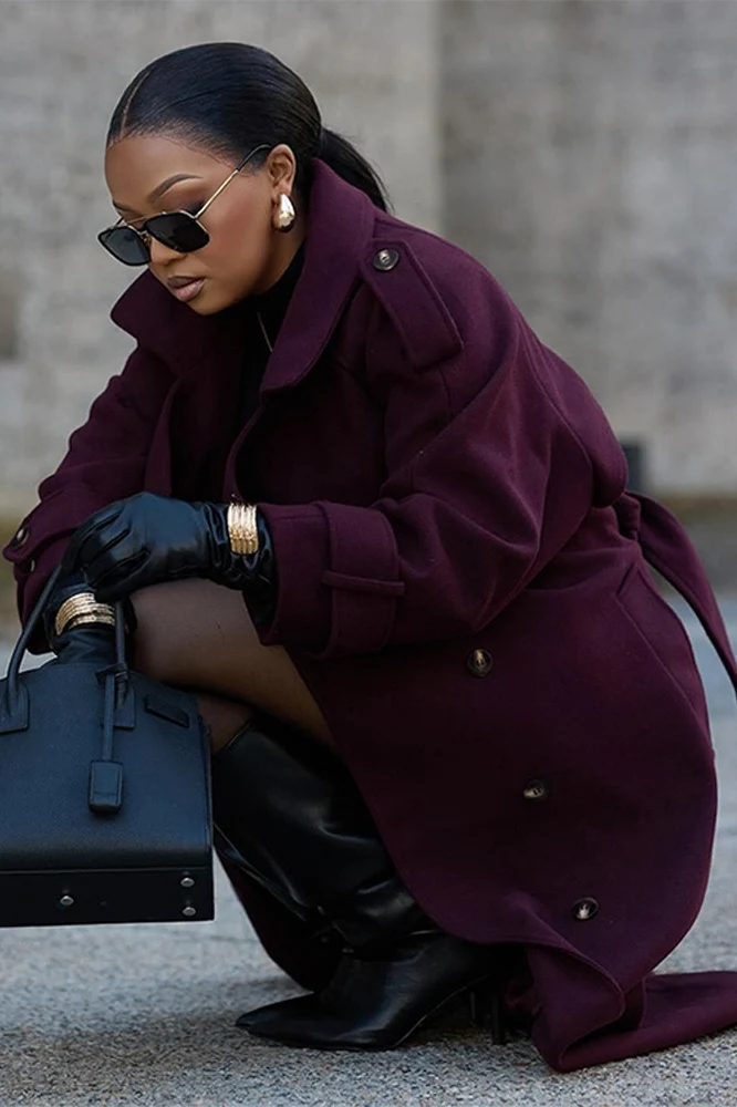 Double Breasted Belted Wool Trench Overcoat - Image 6