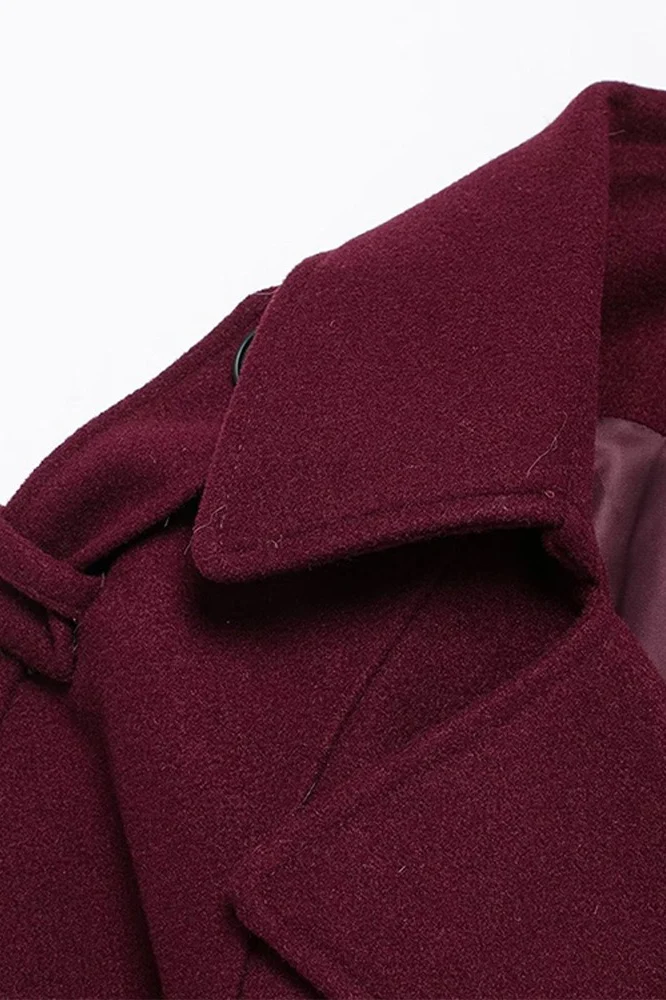 Double Breasted Belted Wool Trench Overcoat - Image 8