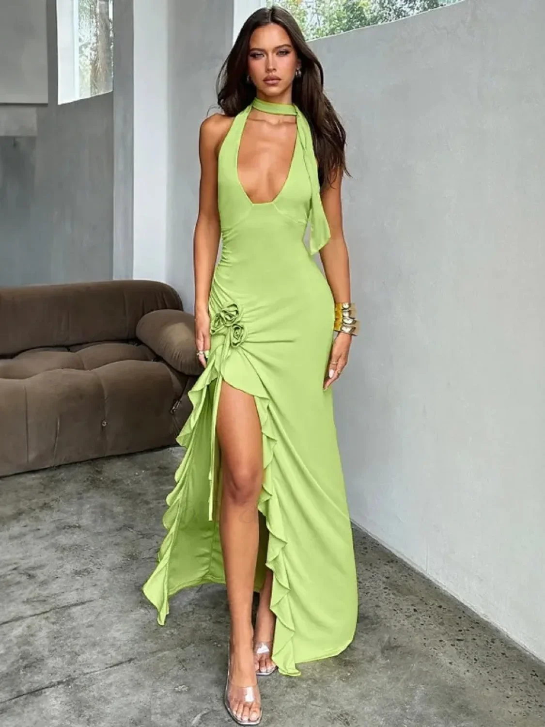 Draped Floral Split Maxi Dress - Image 7