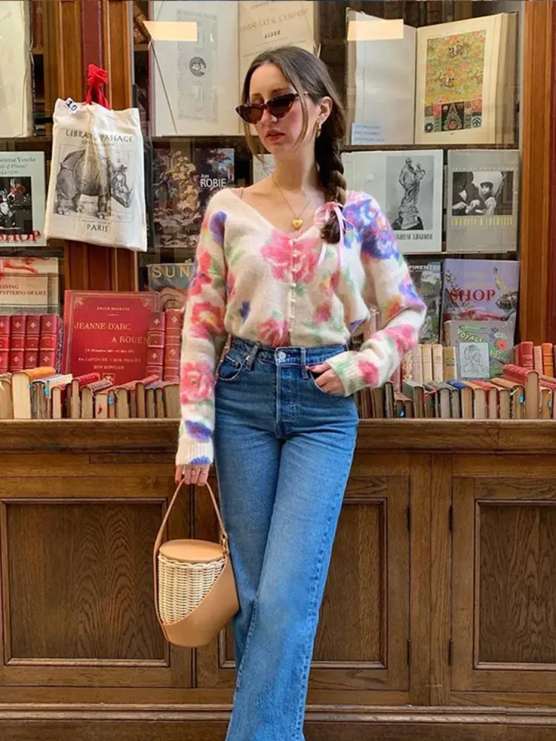 Elegant Flower Print Backless Knitted Women Fashion V Neck Long Sleeve Sweater - Image 11