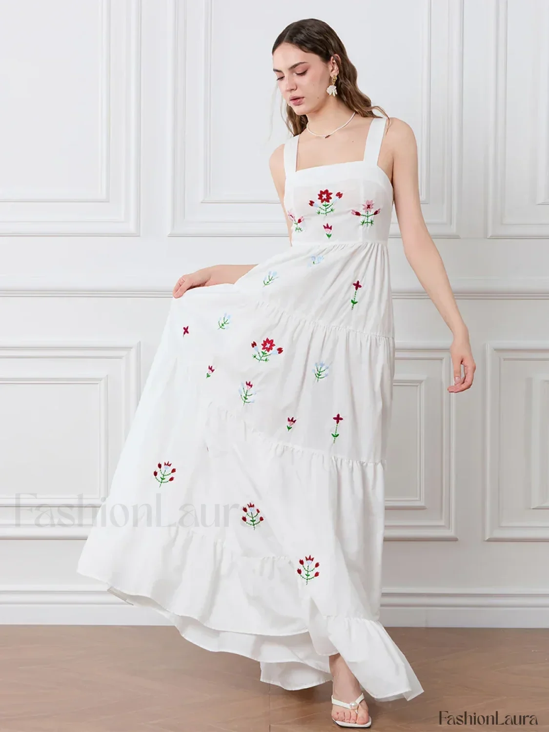 Embroidered Square Neck Boho Dress - Image 20