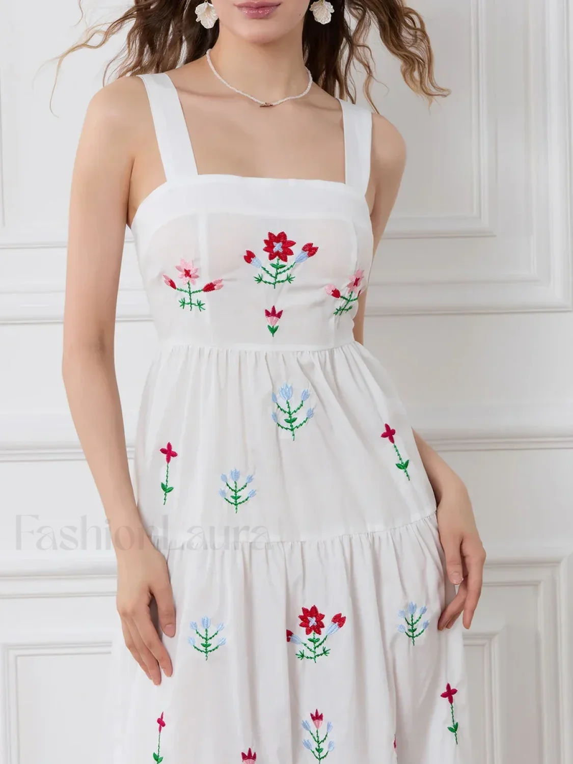 Embroidered Square Neck Boho Dress - Image 3