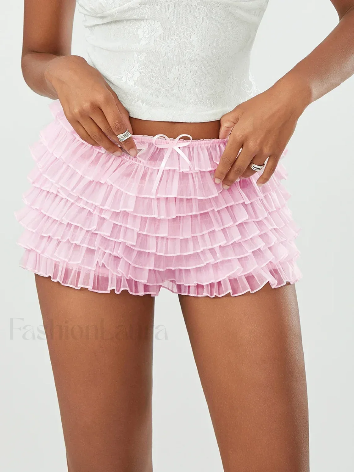 Fairycore Multi-Layer Mesh Low Rise Bowknot Ruffle Short - Image 10
