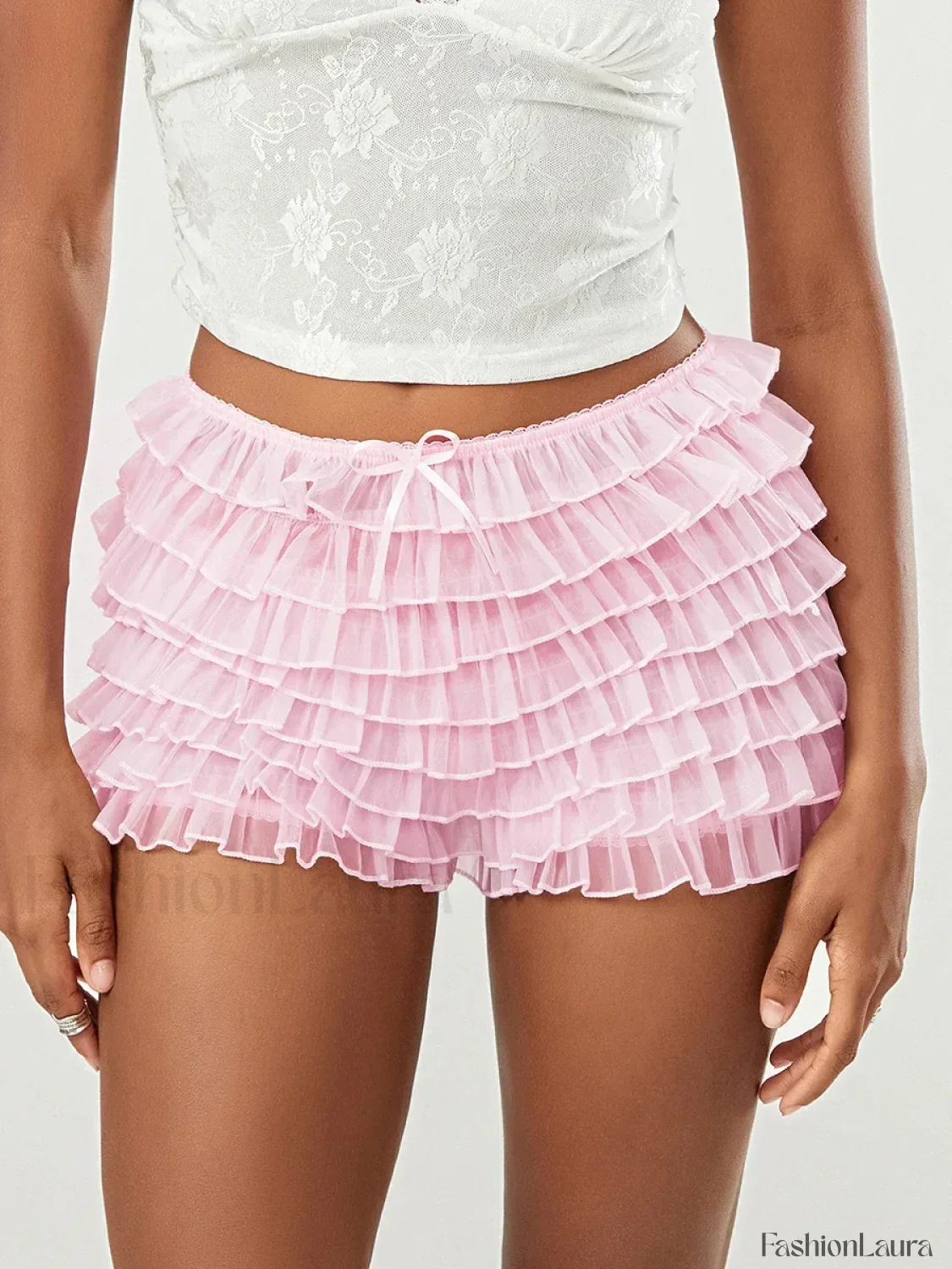 Fairycore Multi-Layer Mesh Low Rise Bowknot Ruffle Short - Image 11