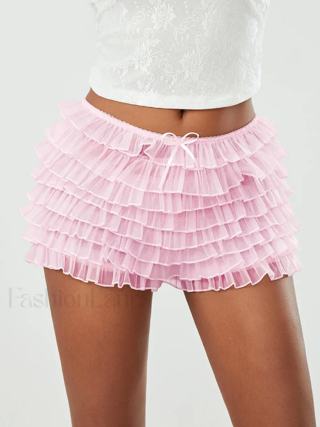 Fairycore Multi-Layer Mesh Low Rise Bowknot Ruffle Short - Image 6