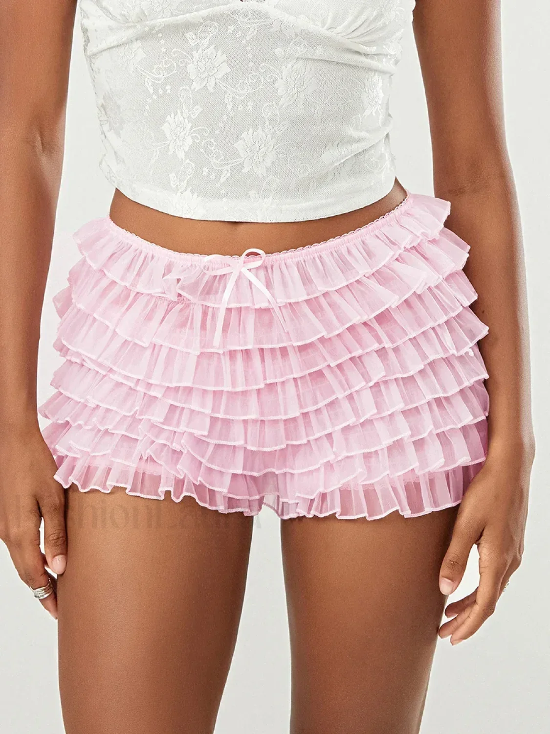 Fairycore Multi-Layer Mesh Low Rise Bowknot Ruffle Short - Image 8