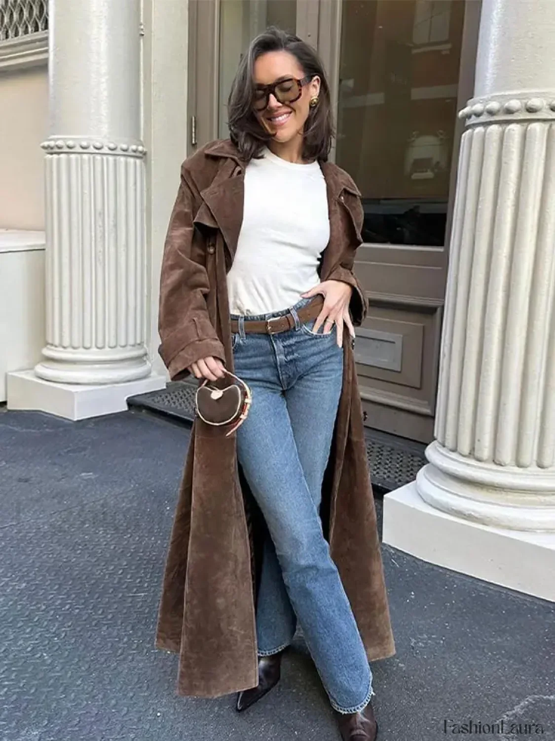 Fashion With Belt Faux Leather Long Overcoat - Image 17