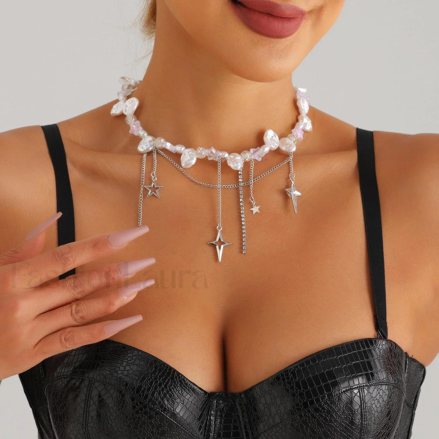 Cool Diamond Style Star Cross Necklace - Image 2