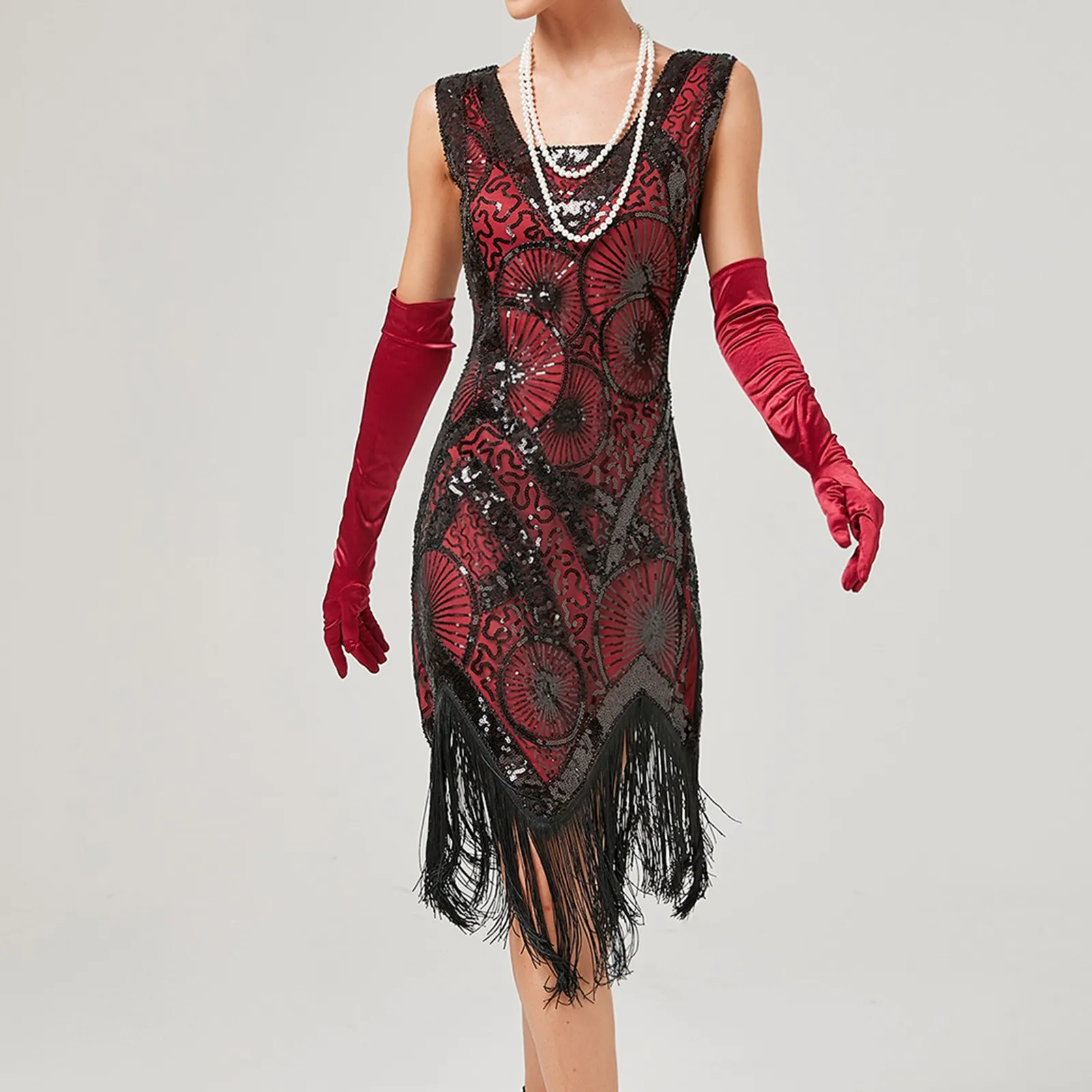 1920s Vintage Flapper Great Gatsby Party V-Neck Sleeveless Sequin Beaded Tassel Sun Vestidos Prom Dress - Image 23