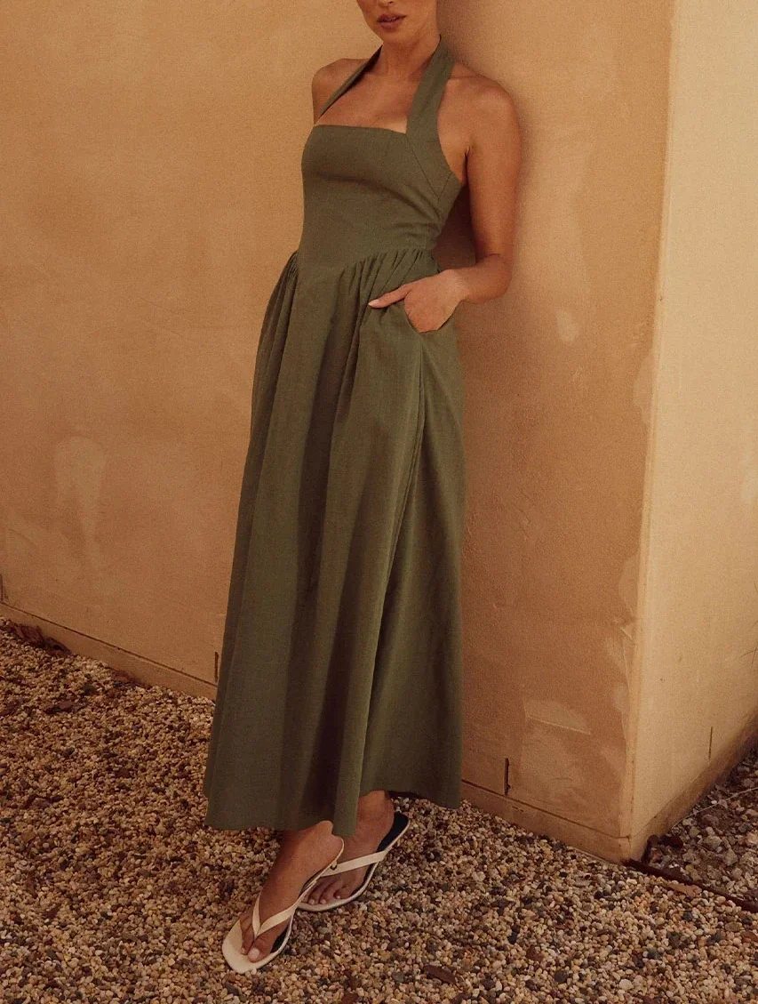 Fashion Elegant Long for Women New Wide Strap Halter Backless Maxi Dress - Image 2