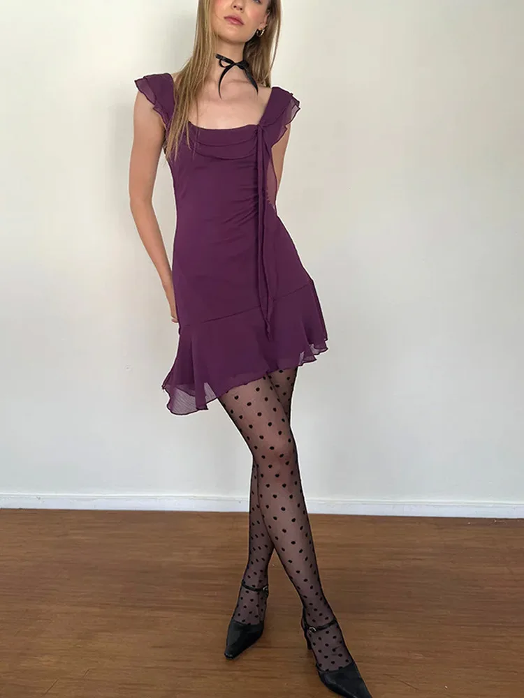 Sexy Chic Solid Dress Summer Women's 2024 New French Ribbon Skinny Sleeveless Sexy Backless High Waist A-line Mini Dress - Image 11
