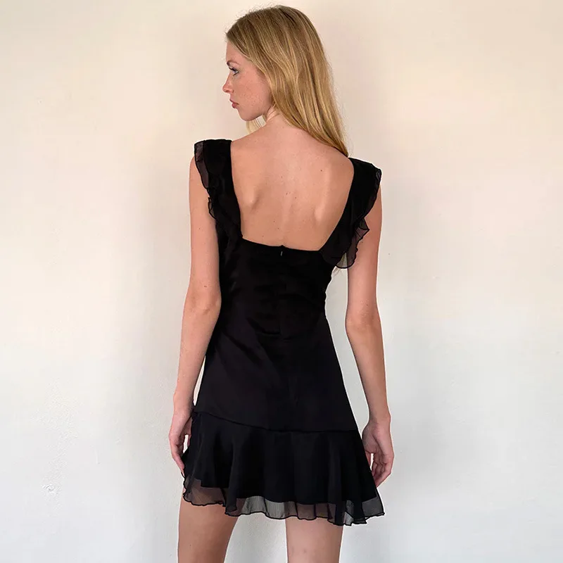 Sexy Chic Solid Dress Summer Women's 2024 New French Ribbon Skinny Sleeveless Sexy Backless High Waist A-line Mini Dress - Image 12