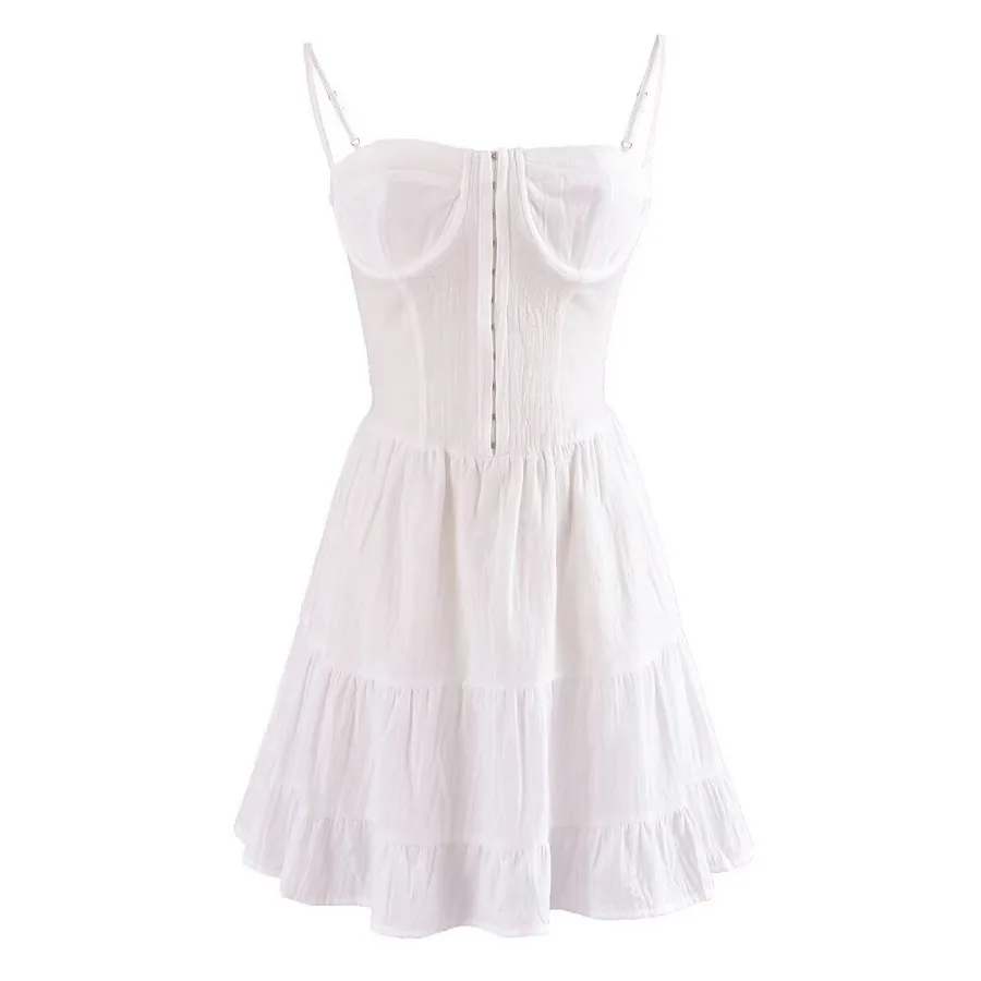 Sexy Deep V-neck Striped Women's 2024 New Waist Lace up Ruffle Edge Skinny Mini Dress - Image 8