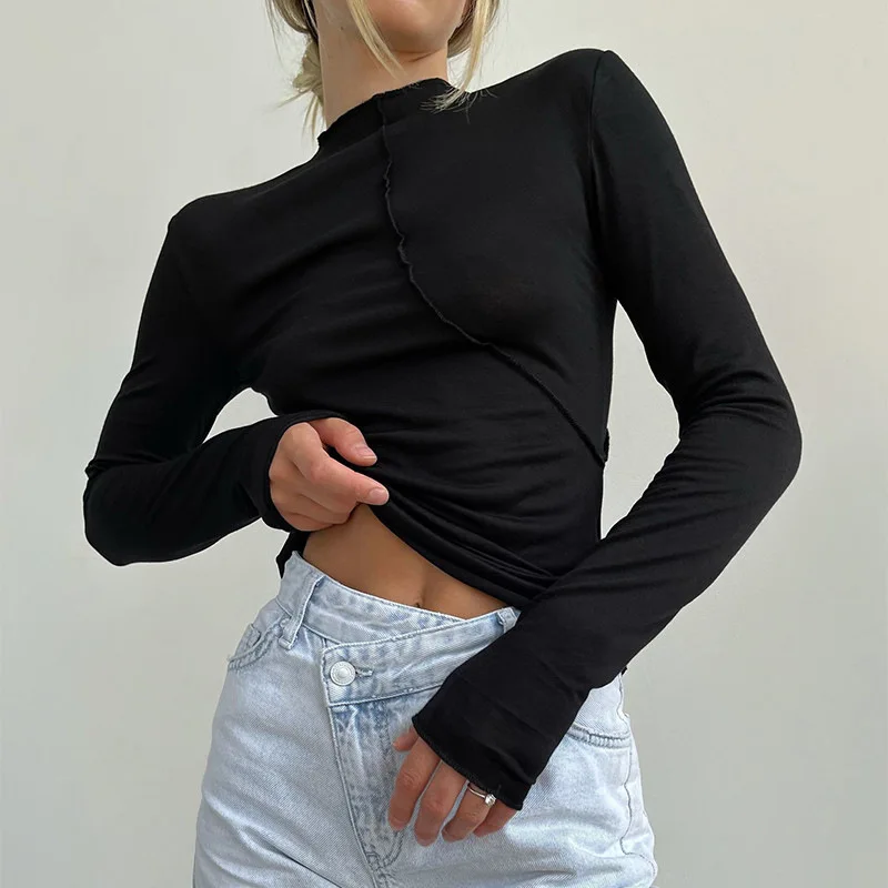 Turtleneck Casual Fashion Long Sleeve Tee - Image 15