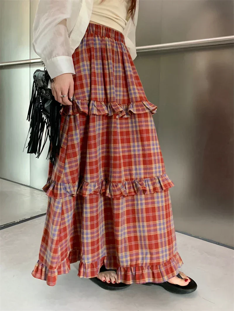 Ruffle Trim Plaid Maxi Skirt - Image 10