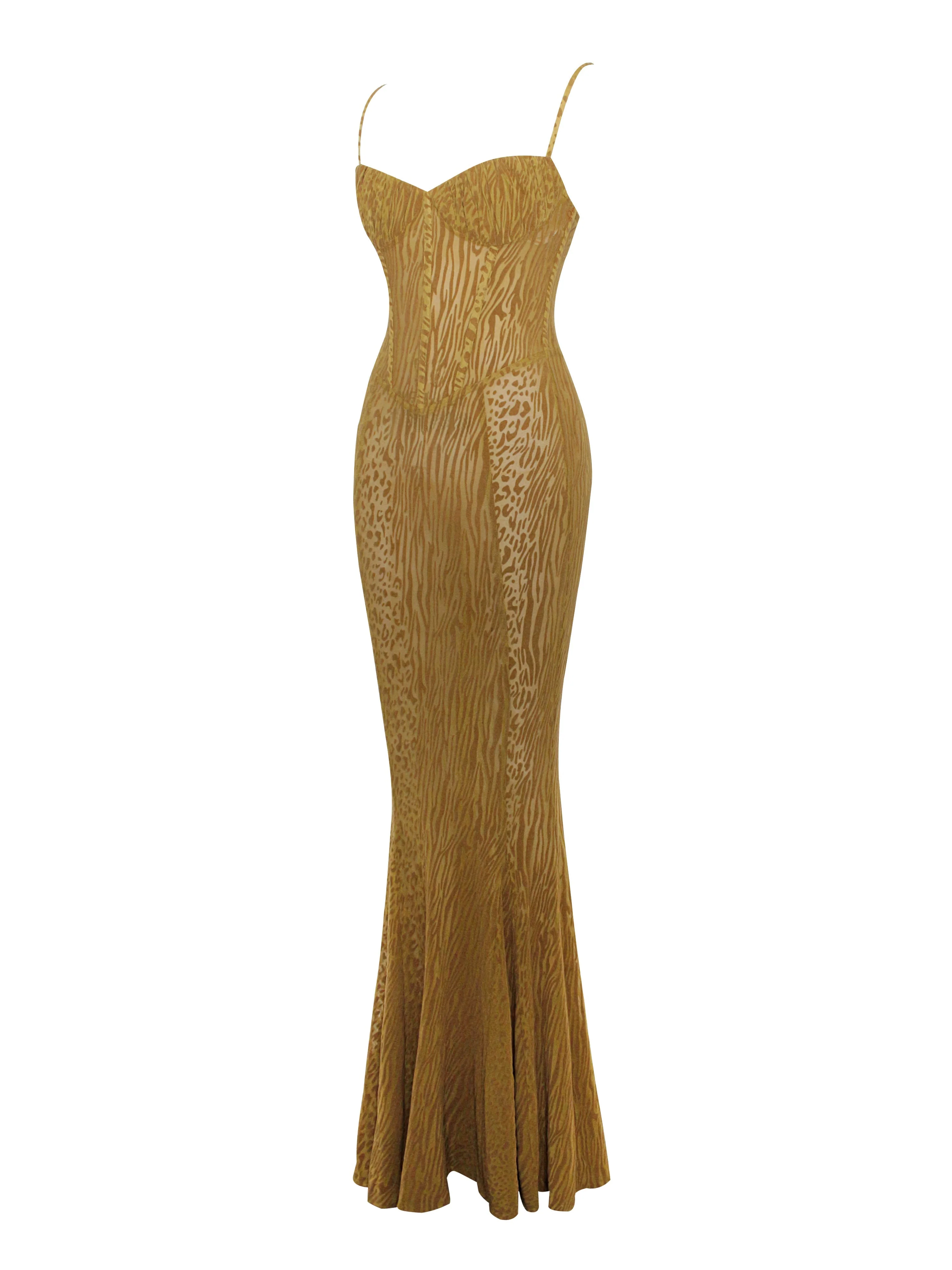 Ulani Gold Burnout Velvet Graceful Detail Mesh Maxi Dress - Image 28