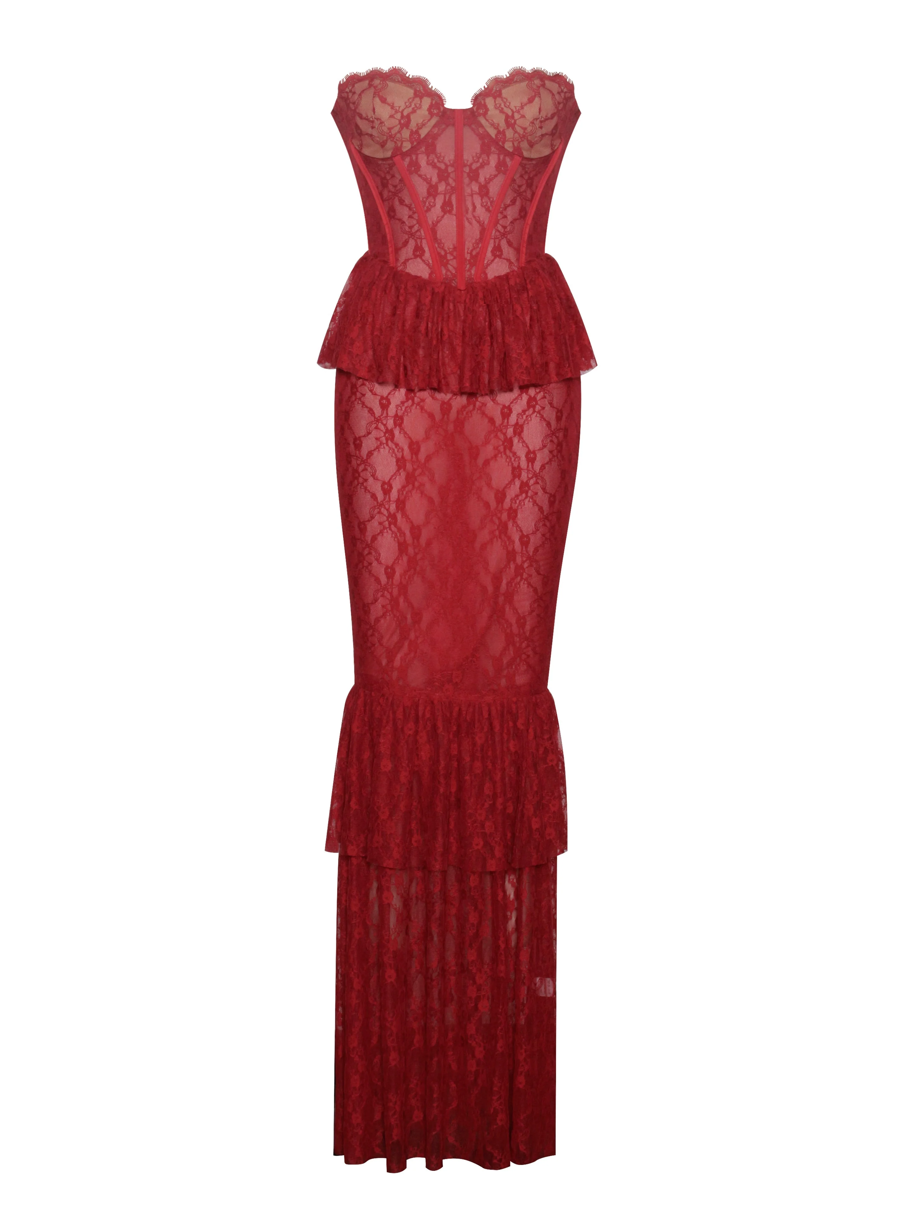 Quennell Burgundy Lace Charming Corset Maxi Dress - Image 19