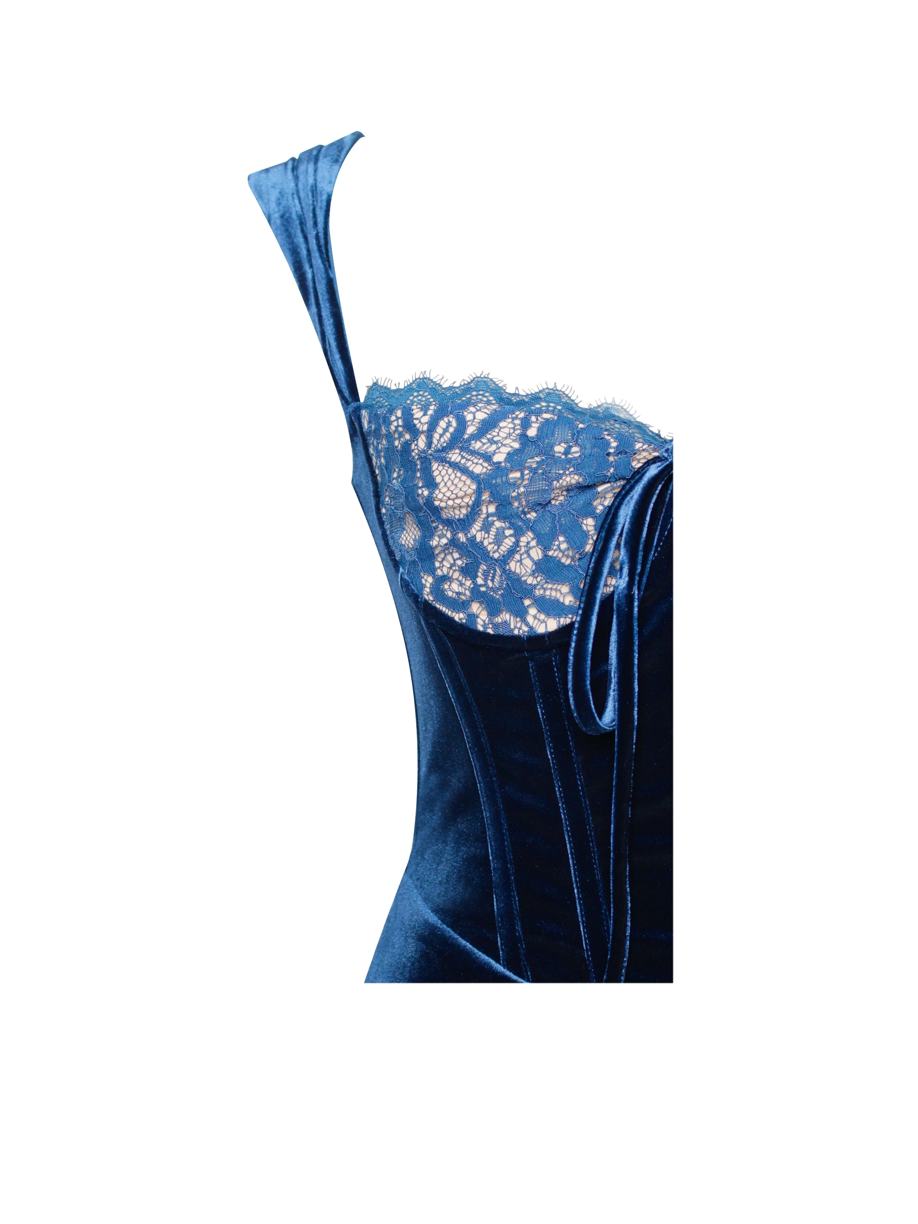 Odilia Teal Lace Charming Velvet Maxi Dress - Image 15