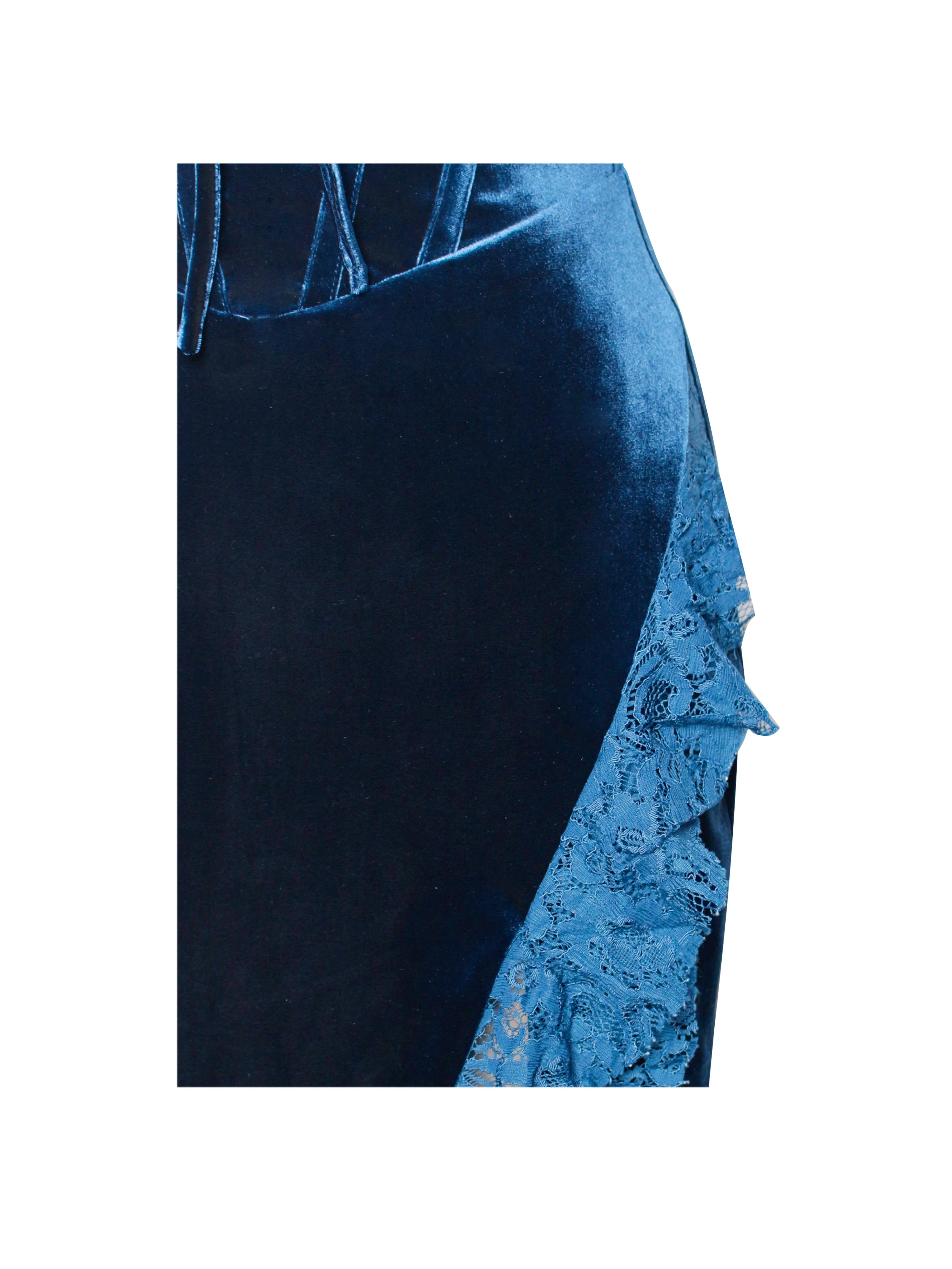 Odilia Teal Lace Charming Velvet Maxi Dress - Image 26