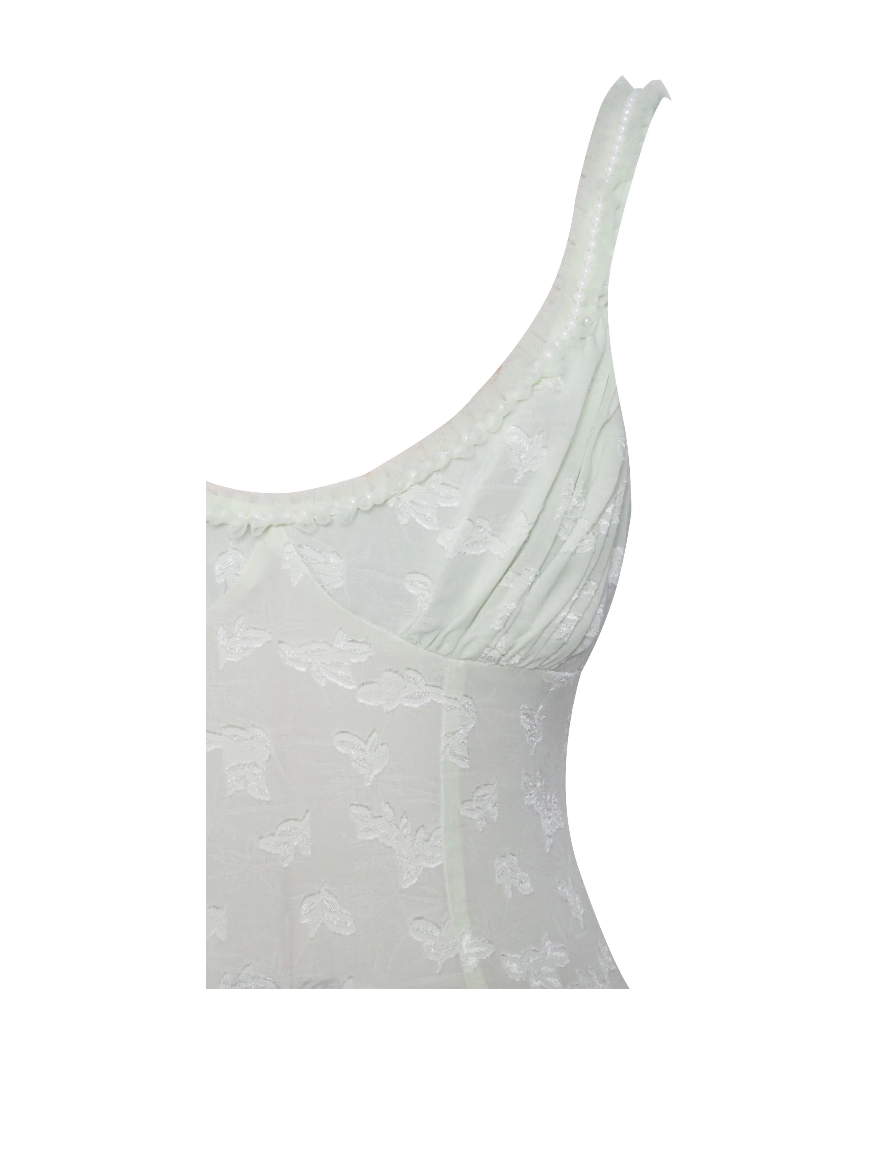 Ulissa Light Green Square Neck Trendy Jacquard Textured High Slit Maxi Dress - Image 15