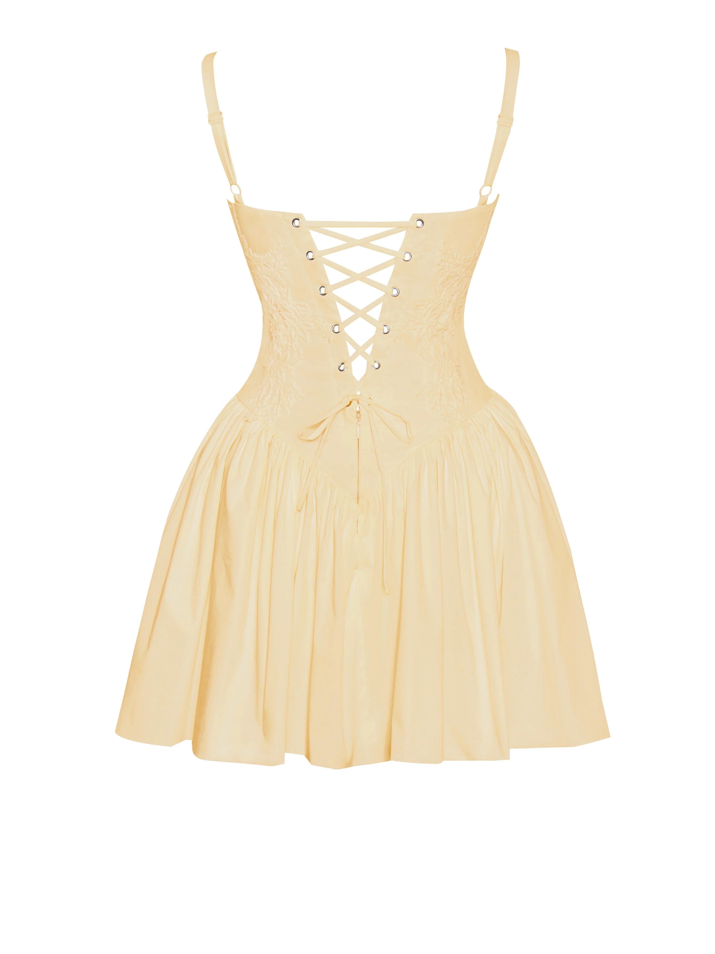 Kadi Yellow Cotton Drop Graceful Waist Corset Mini Dress - Image 20