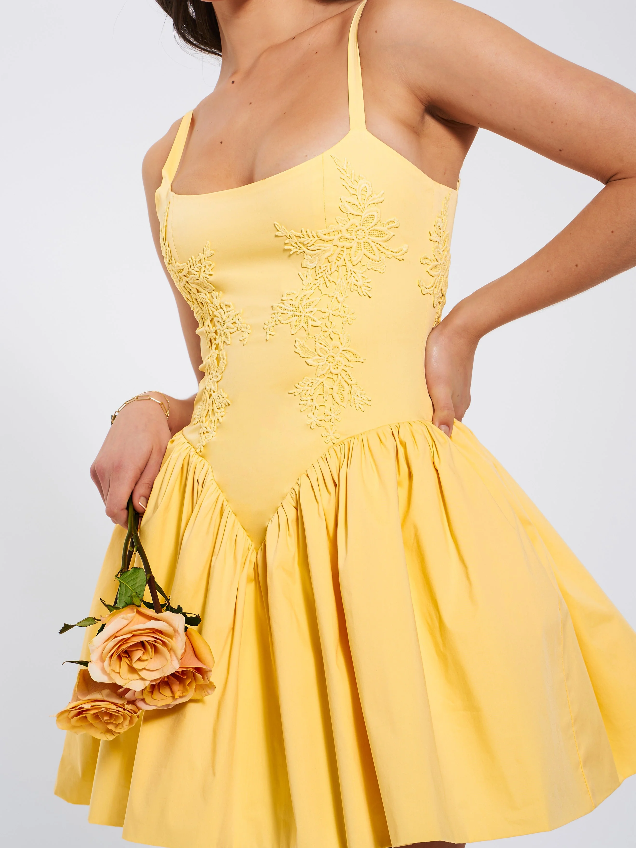 Kadi Yellow Cotton Drop Graceful Waist Corset Mini Dress - Image 39