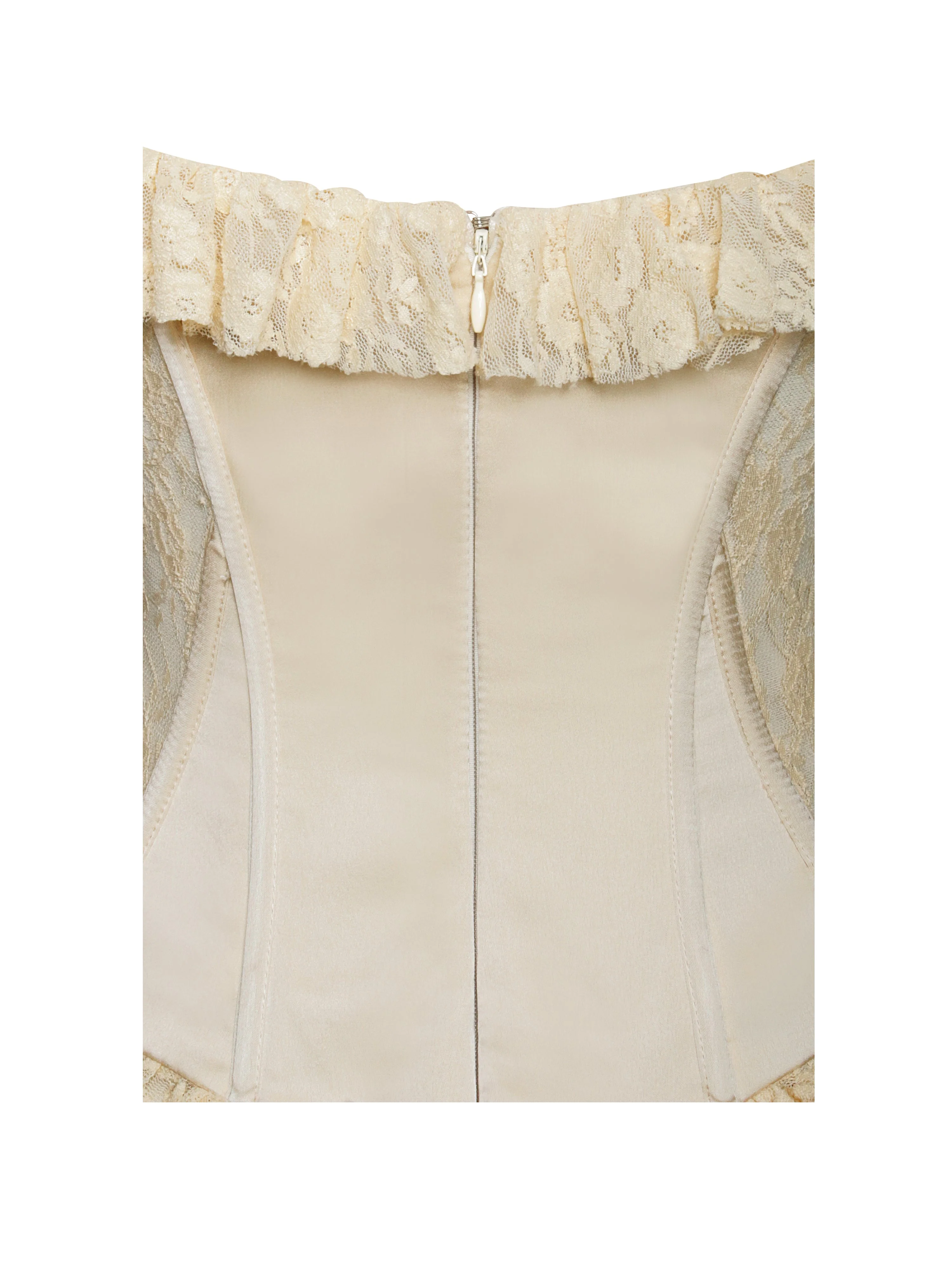 Ersilia Pale Yellow Satin Lace Trendy Peplum Corset Off Shoulder Maxi Dress - Image 17