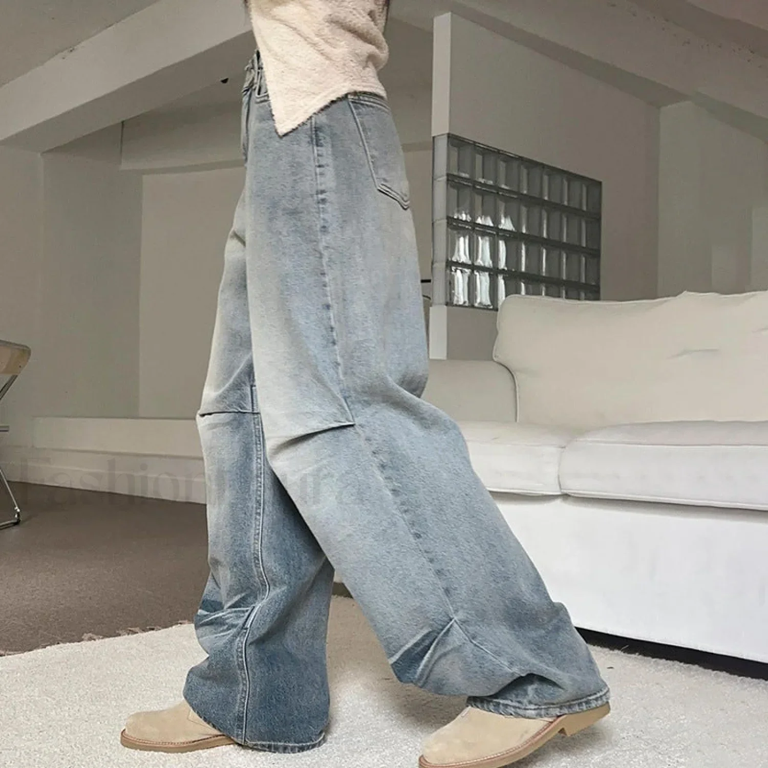 Denim Blue Graceful Baggy Boyfriend Jeans - Image 10