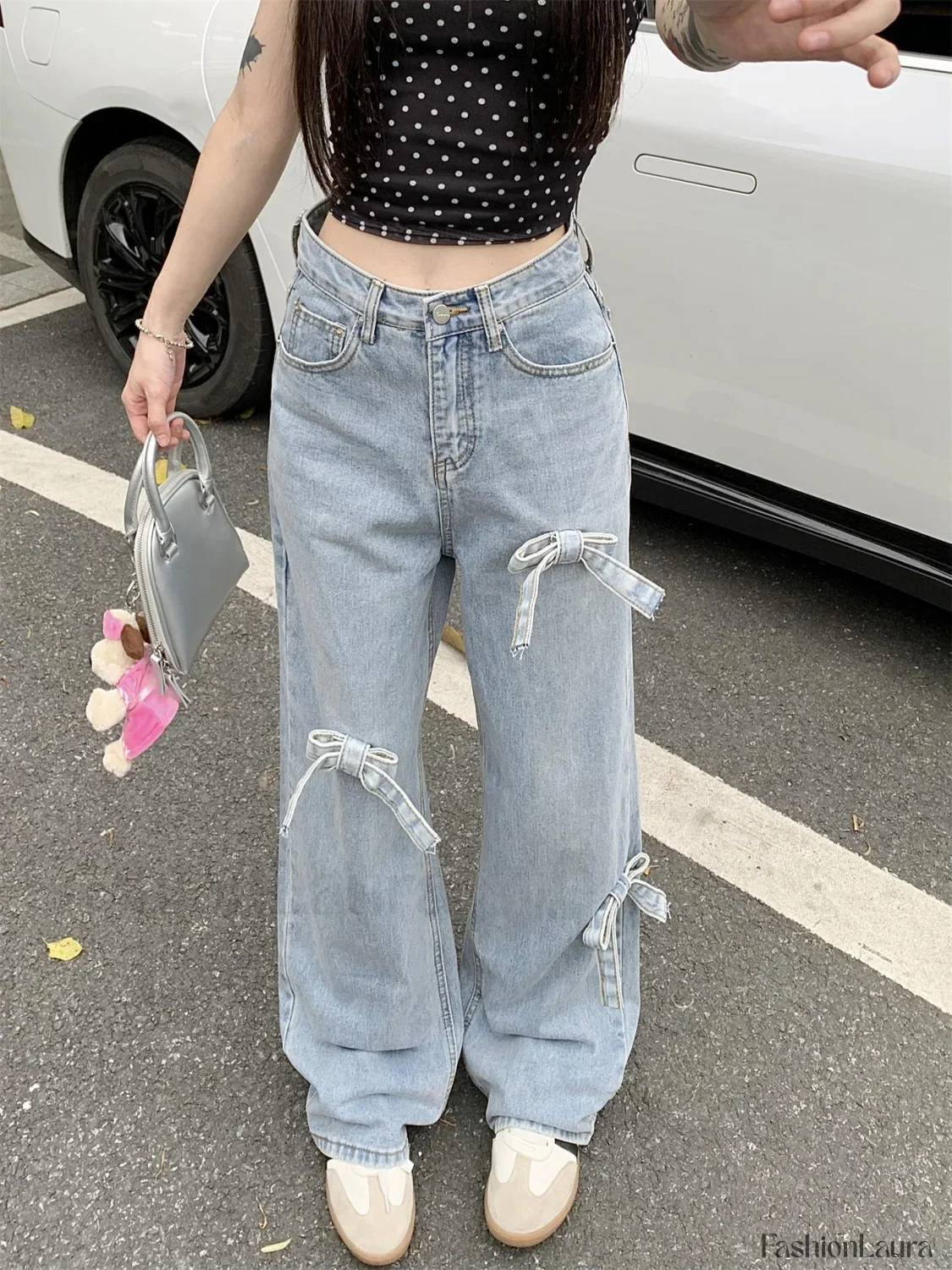 Denim Bow High Trendy Waist Wide Leg Jeans - Image 13