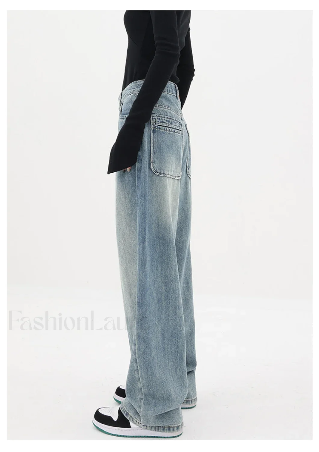 Light Blue Wash Trendy Baggy Boyfriend Jeans - Image 6