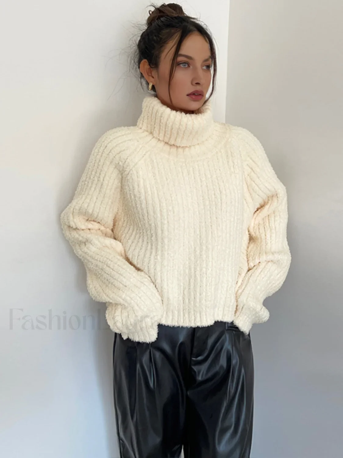 High Neck Graceful Ribbed Knit Sweater - Image 6