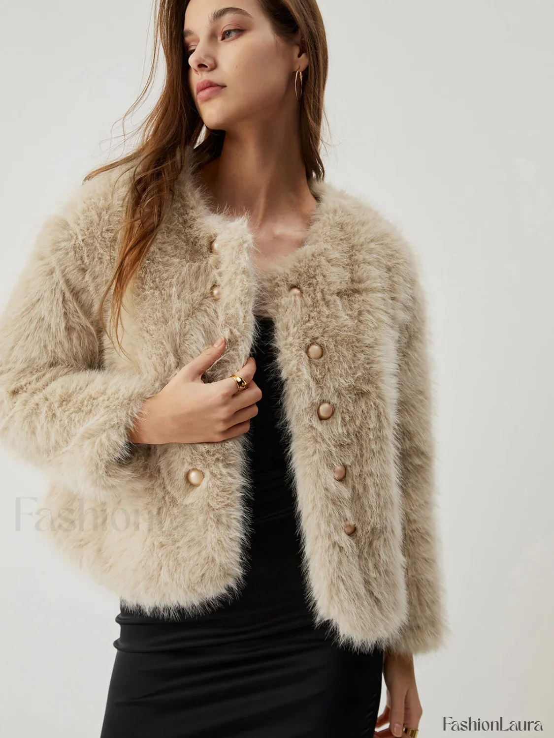 Fuzzy Faux Graceful Fur Buttoned Coat - Image 18