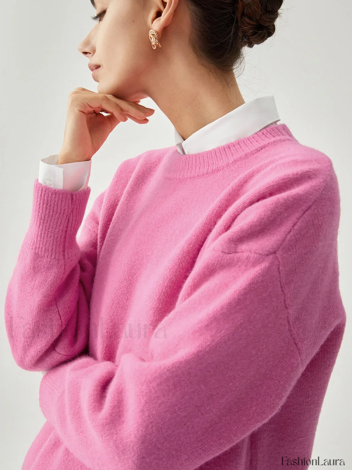 Fuchsia Crew Graceful Neck Knit Sweater - Image 12