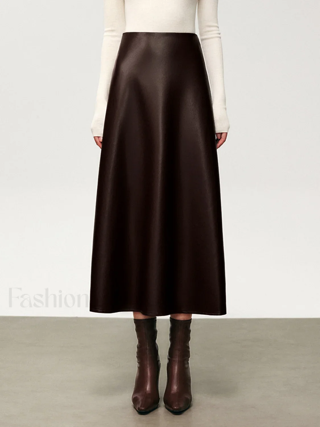 Pleated Faux Graceful Leather Midi Skirt - Image 2