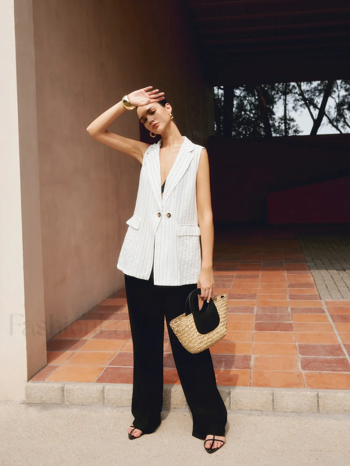 Pinstripe Cotton Graceful Blends Vest - Image 5