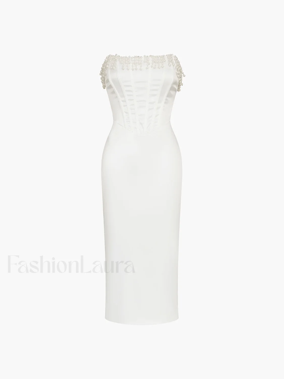 Pearl Decor Graceful Strapless Midi Dress - Image 4