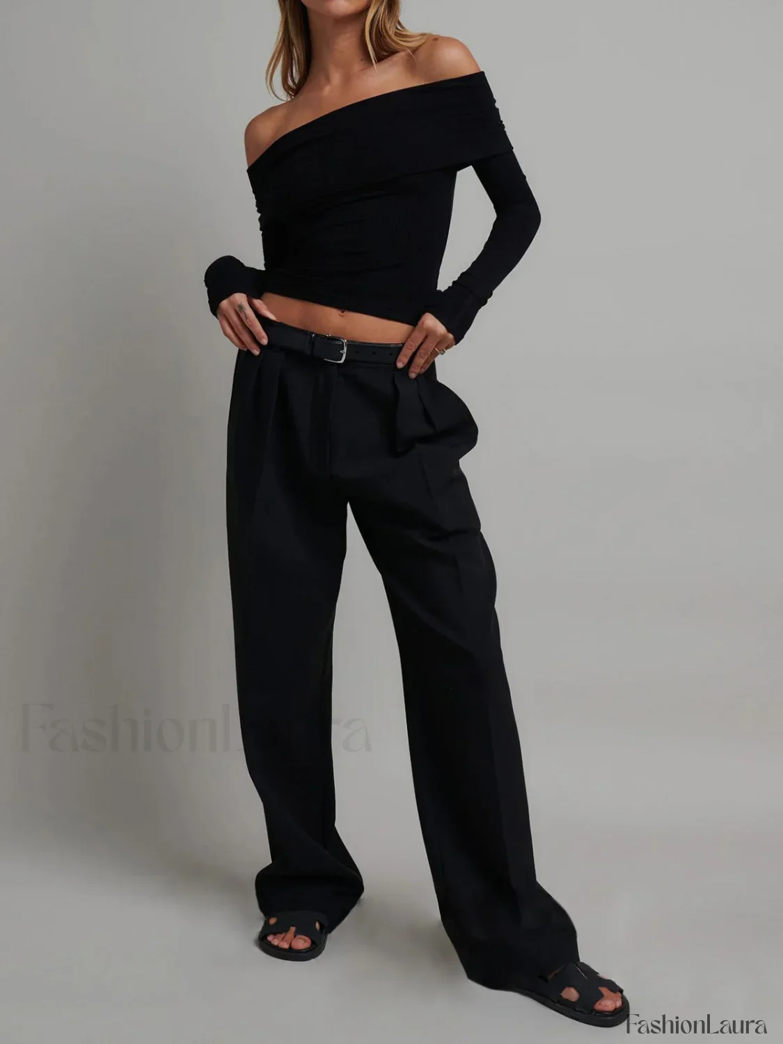 Off Shoulder Overfold Trendy Long Sleeve Crop Shirt - Image 22