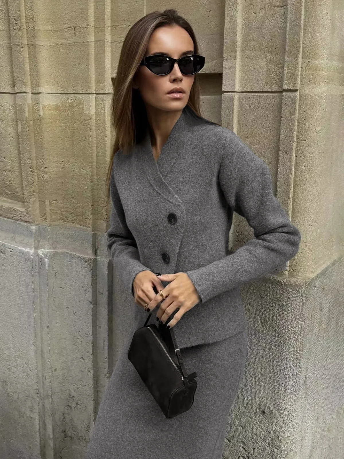 Solid Knit Split Trendy Maxi Sweater Skirt - Image 6