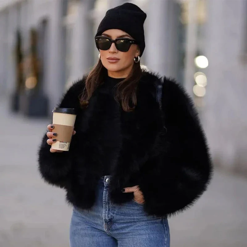 Solid Faux Graceful Fur Collar Jacket - Image 33
