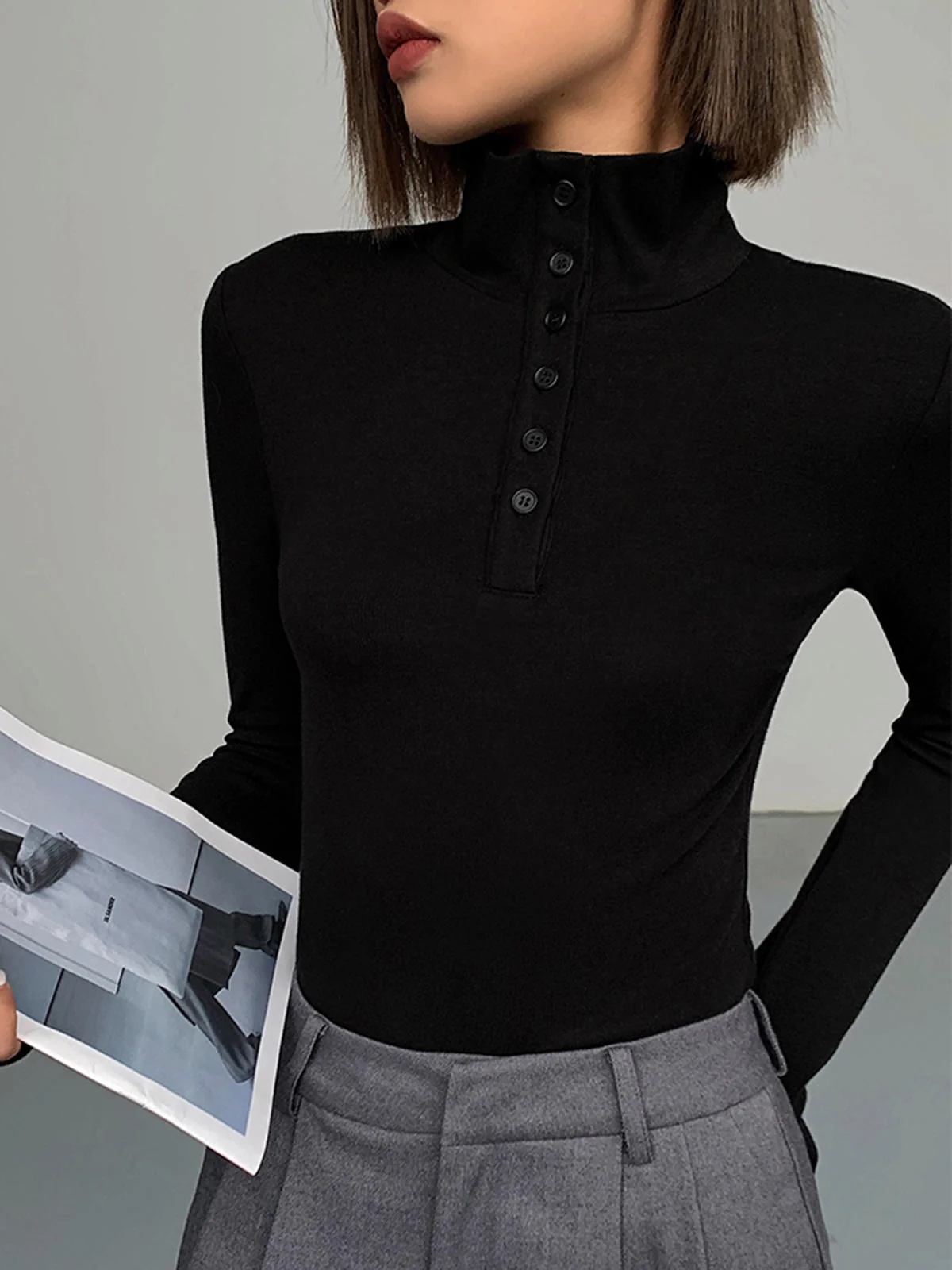 Slinky Button-up Graceful Long Sleeve Shirt - Image 12