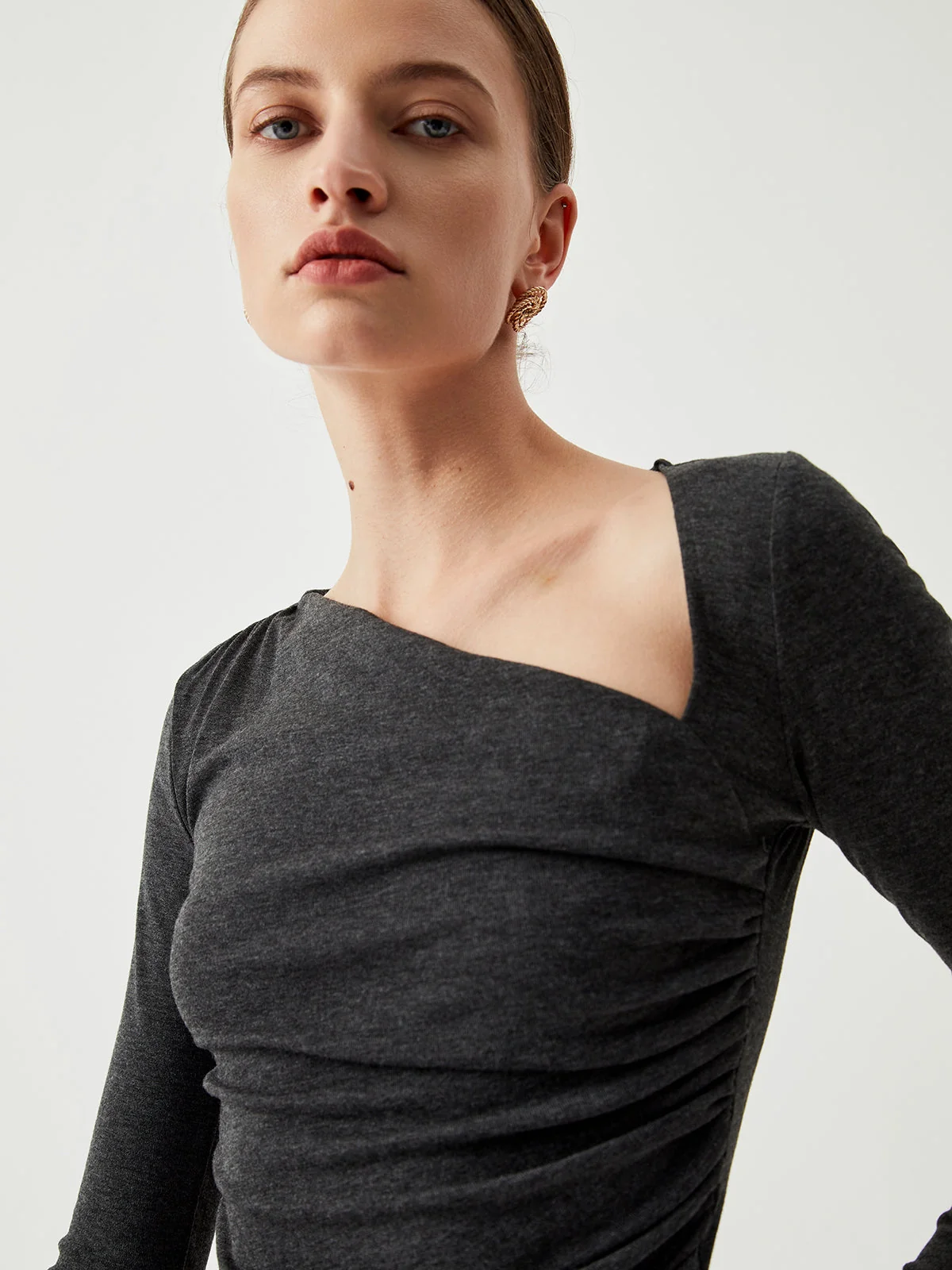 Slinky Asymmetric Graceful Long Sleeve Shirt - Image 7